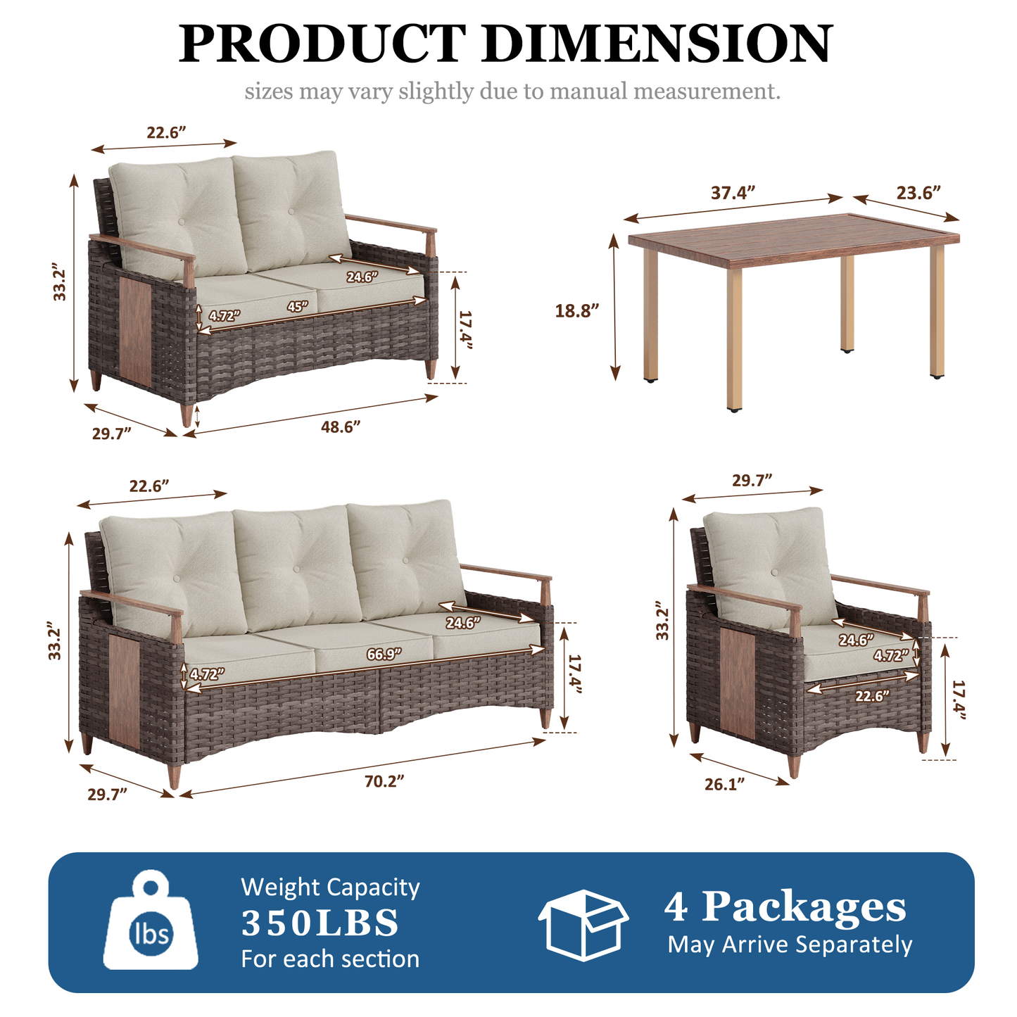 Melvarn 5-Piece Wicker Patio Conversation Sets Outdoor Seating Group with Cushions
