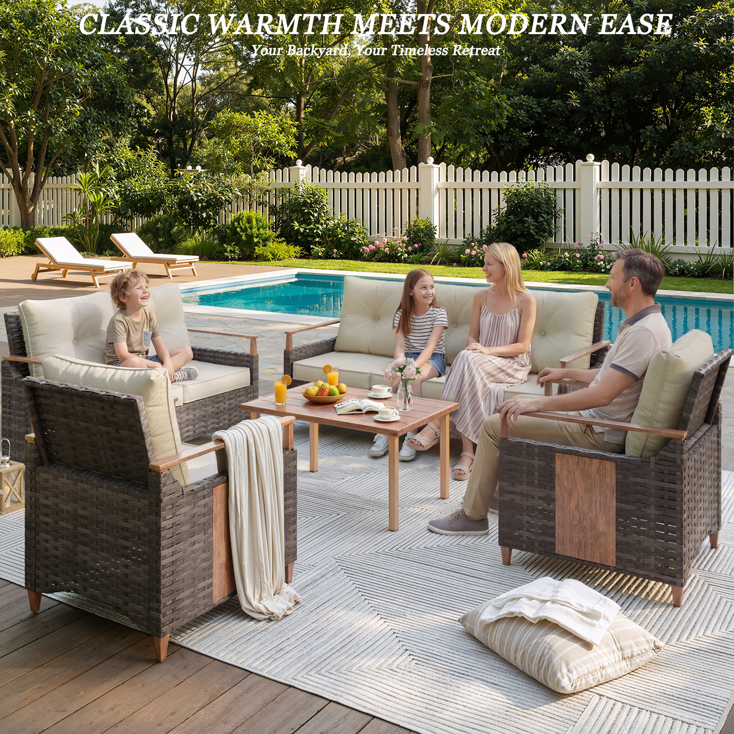 Melvarn 5-Piece Wicker Patio Conversation Sets Outdoor Seating Group with Cushions