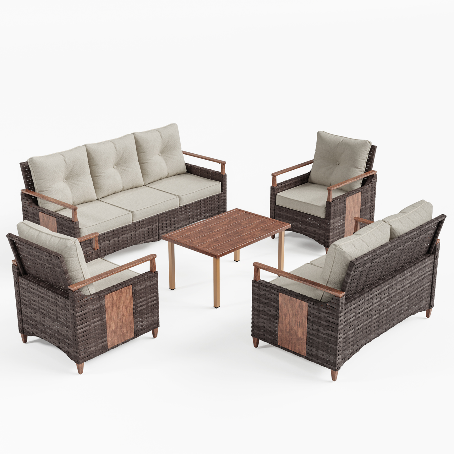 Melvarn 5-Piece Wicker Patio Conversation Sets Outdoor Seating Group with Cushions
