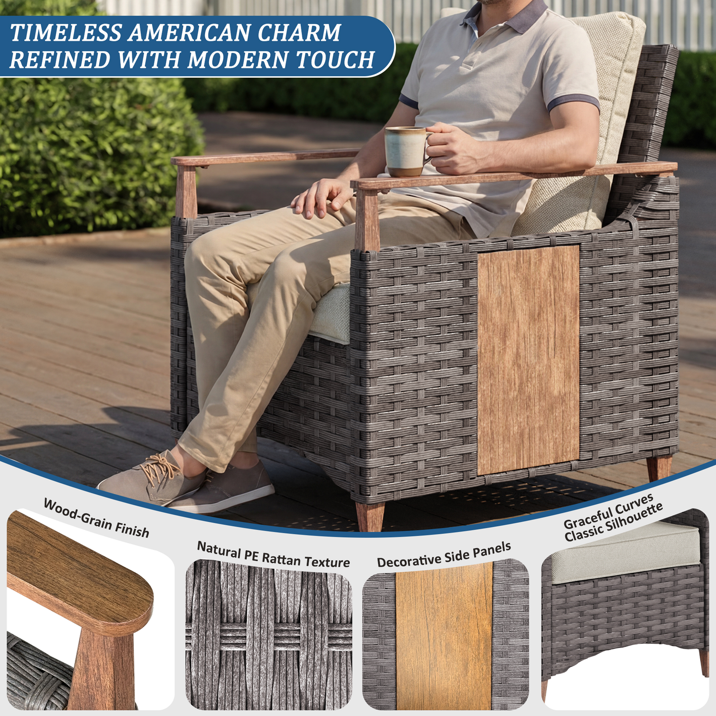 Melvarn 5-Piece Wicker Patio Conversation Sets Outdoor Seating Group with Cushions