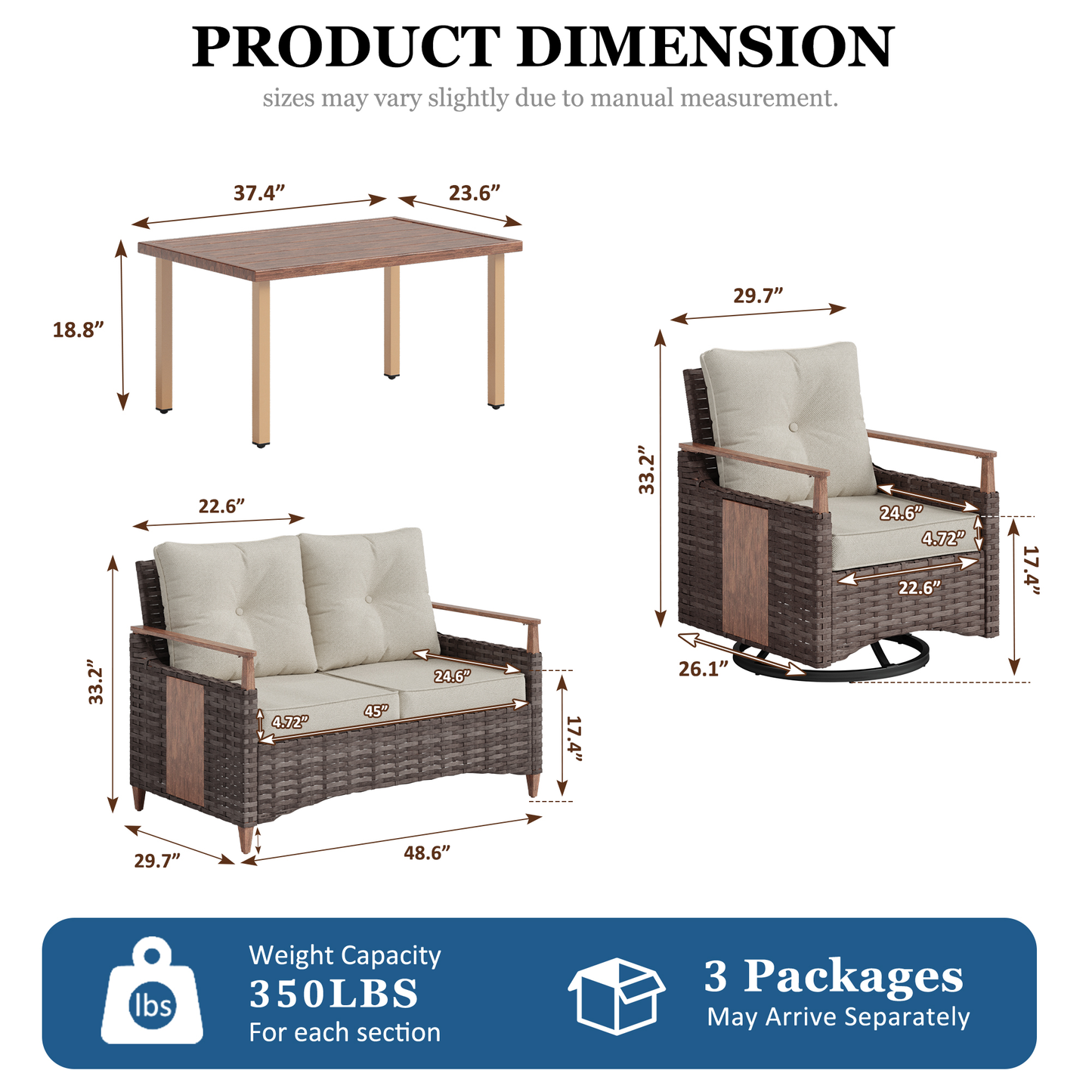 Melvarn 4-Piece Outdoor Wicker Swivel Glider Patio Conversation Sets with Cushions