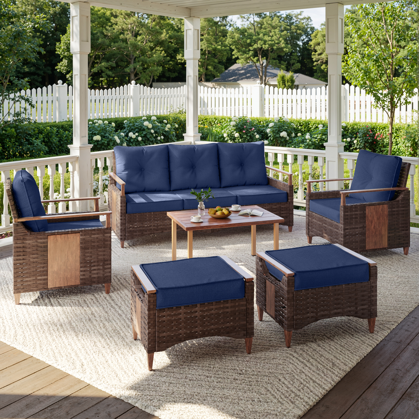 Melvarn 6-Piece Wicker Patio Conversation Sets Outdoor Seating Group with Cushions