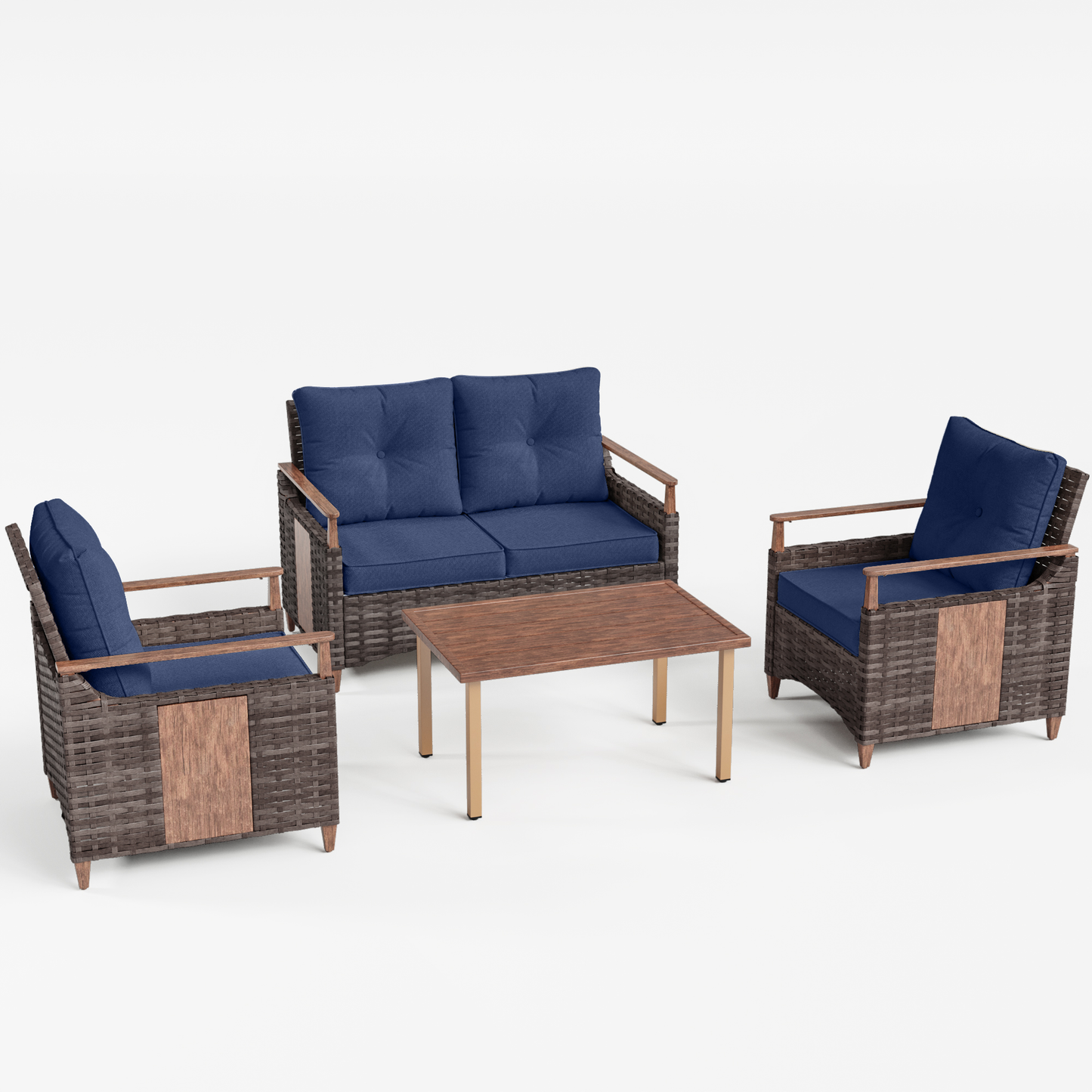 Melvarn 4-Piece Wicker Patio Conversation Sets Outdoor Seating Group with Cushions