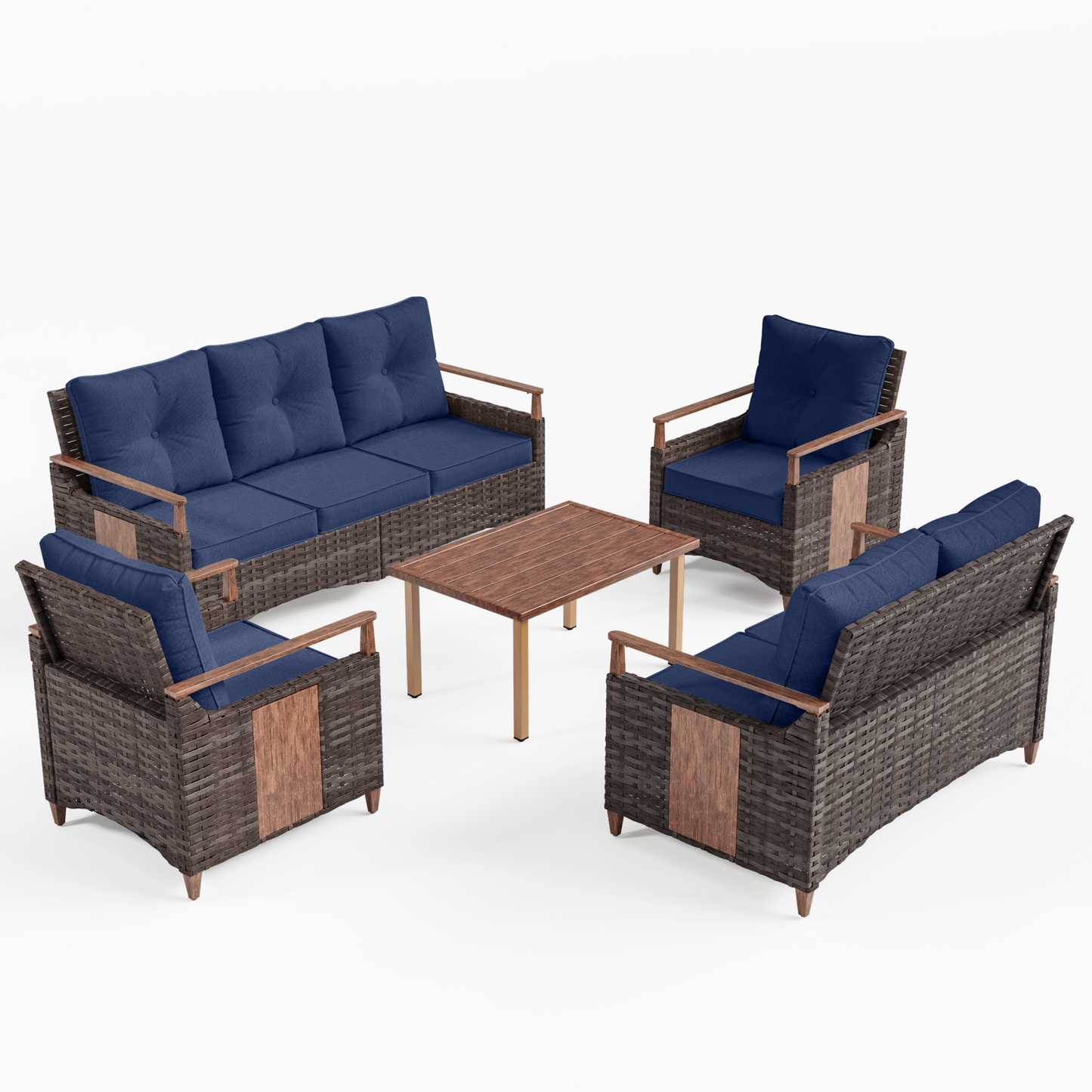 Melvarn 5-Piece Wicker Patio Conversation Sets Outdoor Seating Group with Cushions