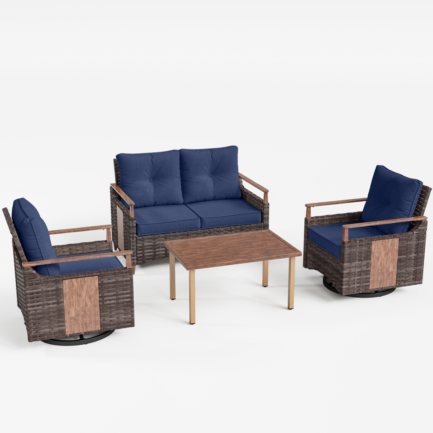 Melvarn 4-Piece Outdoor Wicker Swivel Glider Patio Conversation Sets with Cushions