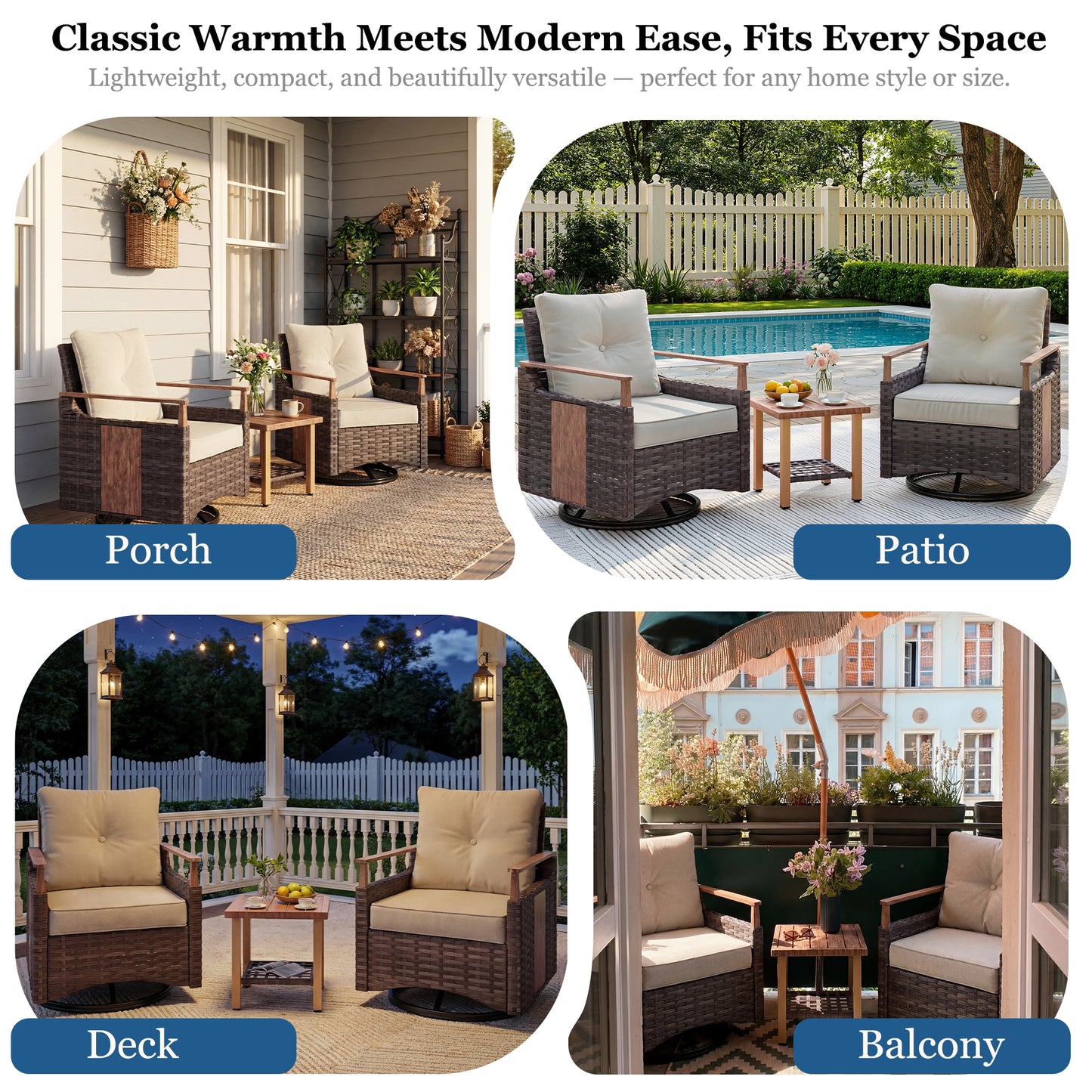 Melvarn 3-Piece Outdoor Wicker Swivel Glider Patio Conversation Sets with Cushions