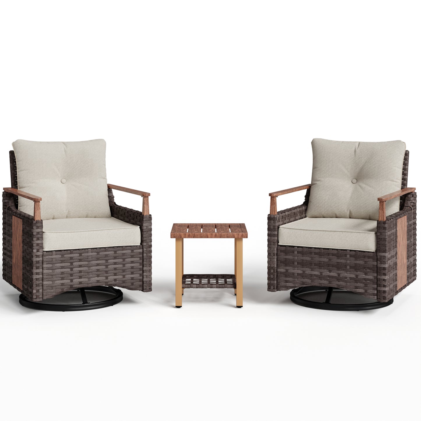 Melvarn 3-Piece Outdoor Wicker Swivel Glider Patio Conversation Sets with Cushions