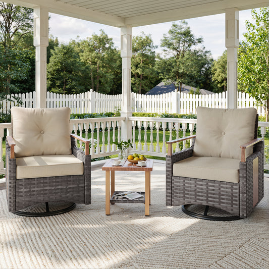 Melvarn 3-Piece Outdoor Wicker Swivel Glider Patio Conversation Sets with Cushions