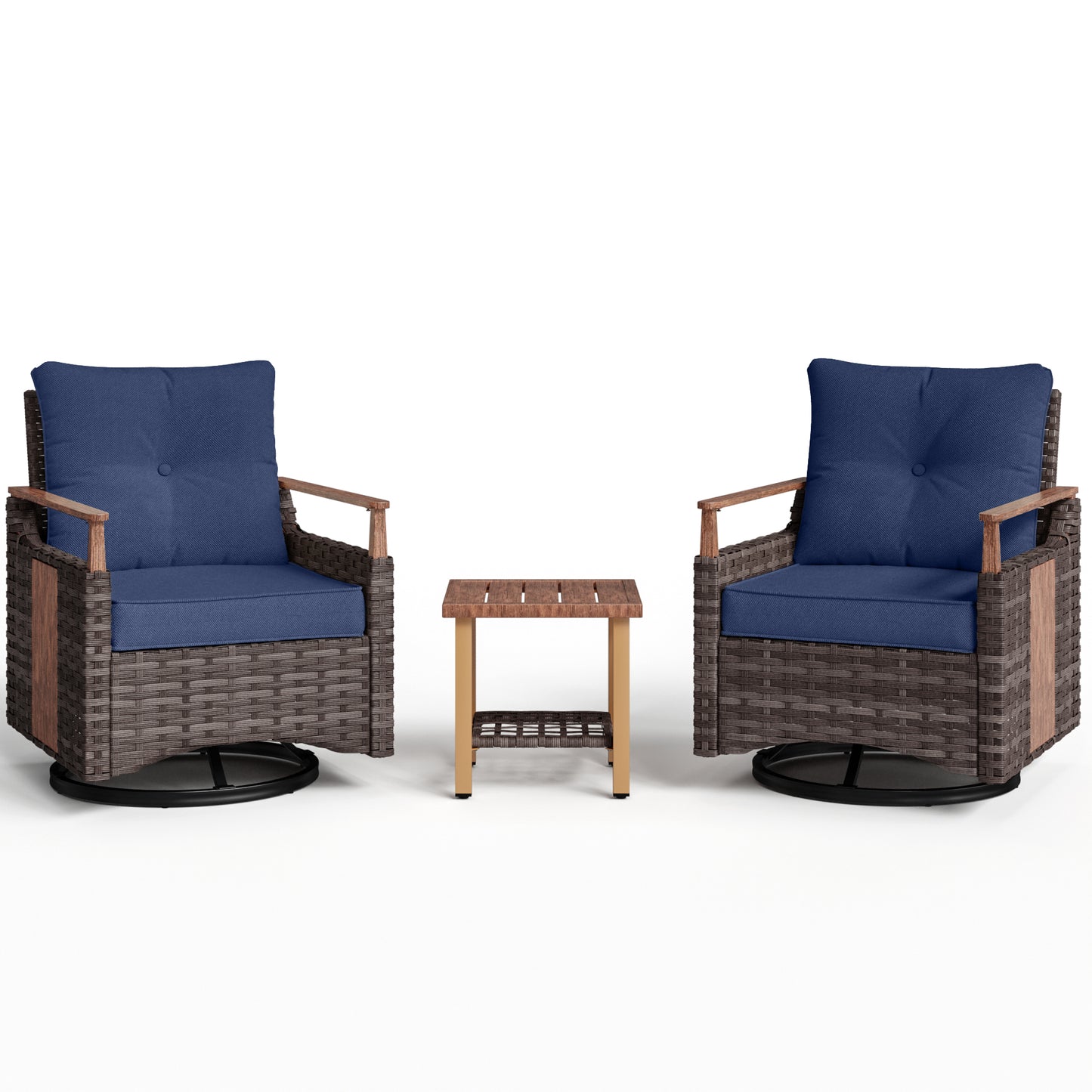 Melvarn 3-Piece Outdoor Wicker Swivel Glider Patio Conversation Sets with Cushions